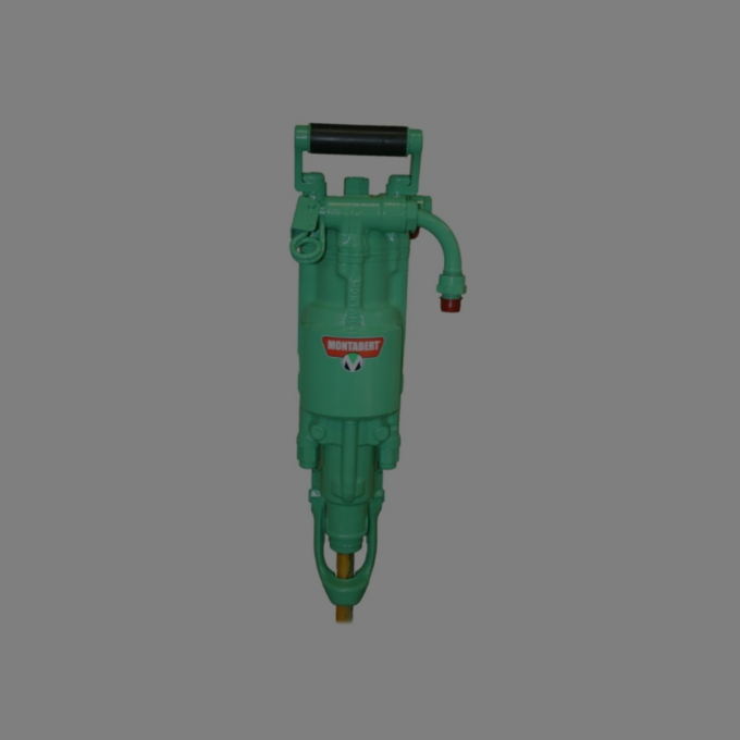 3D illustration of a Montabert pneumatic equipment, featuring its green body, ergonomic handle, and precision connectors for versatile usage.