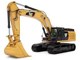 Yellow Caterpillar 349F L hydraulic excavator with yellow bucket, black cab, and black tracks on a white background
