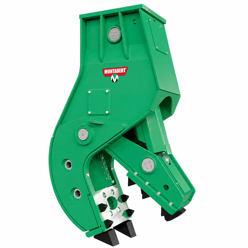 Green Montabert HCP 1000 fixed pulverizer on a white white background