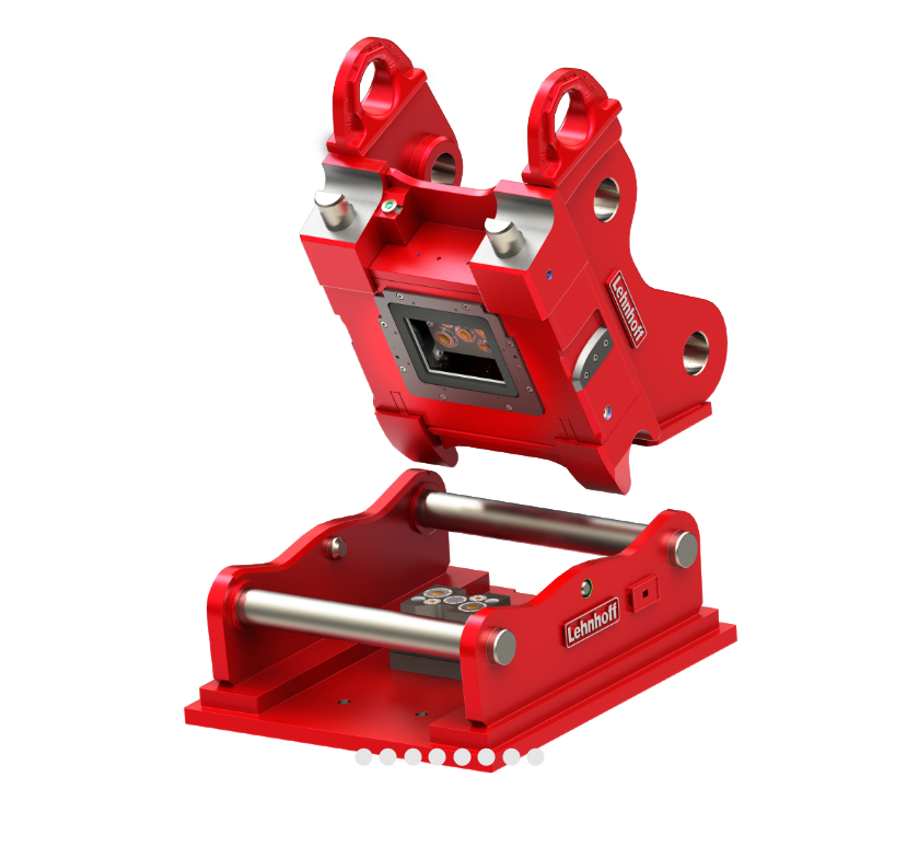 Red Lehnhoff SQ70V Fully Automatic Quick Coupler on a white background