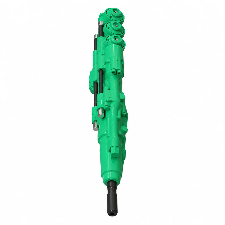 Green Montabert HC150 Hydraulic Drifter with black shank adapter and silver fittings on a white background
