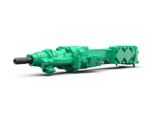 A green hydraulic drifter or rock drill attachment for drill rigs. The brand is Montabert, the model is drifters, and it is a series HC112.