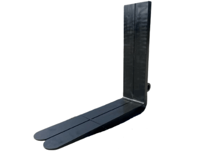 Side view of a FLECO Replacement Fork Tine, displaying its sturdy forged structure with a flat bottom and a vertical attachment component.