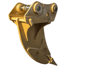 Close-up angled view of the top section of a FLECO Excavator Ripper. The AR400 steel construction is evident, with additional side wear plates for enhanced durability, making it ideal for challenging terrains and demanding tasks.